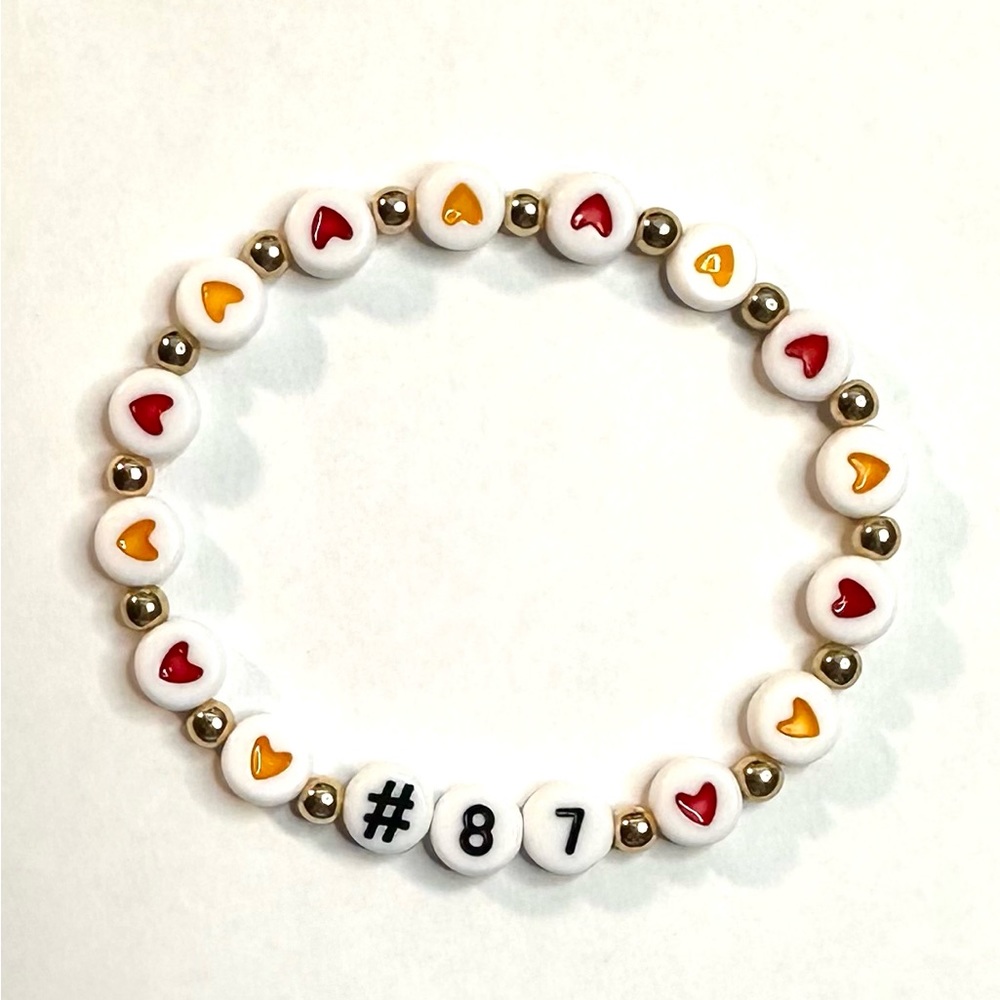 #87 Chiefs Super Bowl Bracelet Red Yellow Hearts Beaded Stretchy Friendship